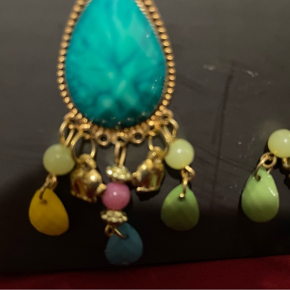 Gold and Blue Chandelier Earrings - Picture 4 of 5